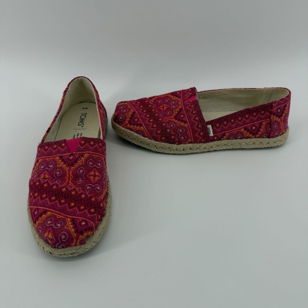 TOMS Womens Pink Orange Geometric Woven Espadrille Alpargata Slip On Shoes 6